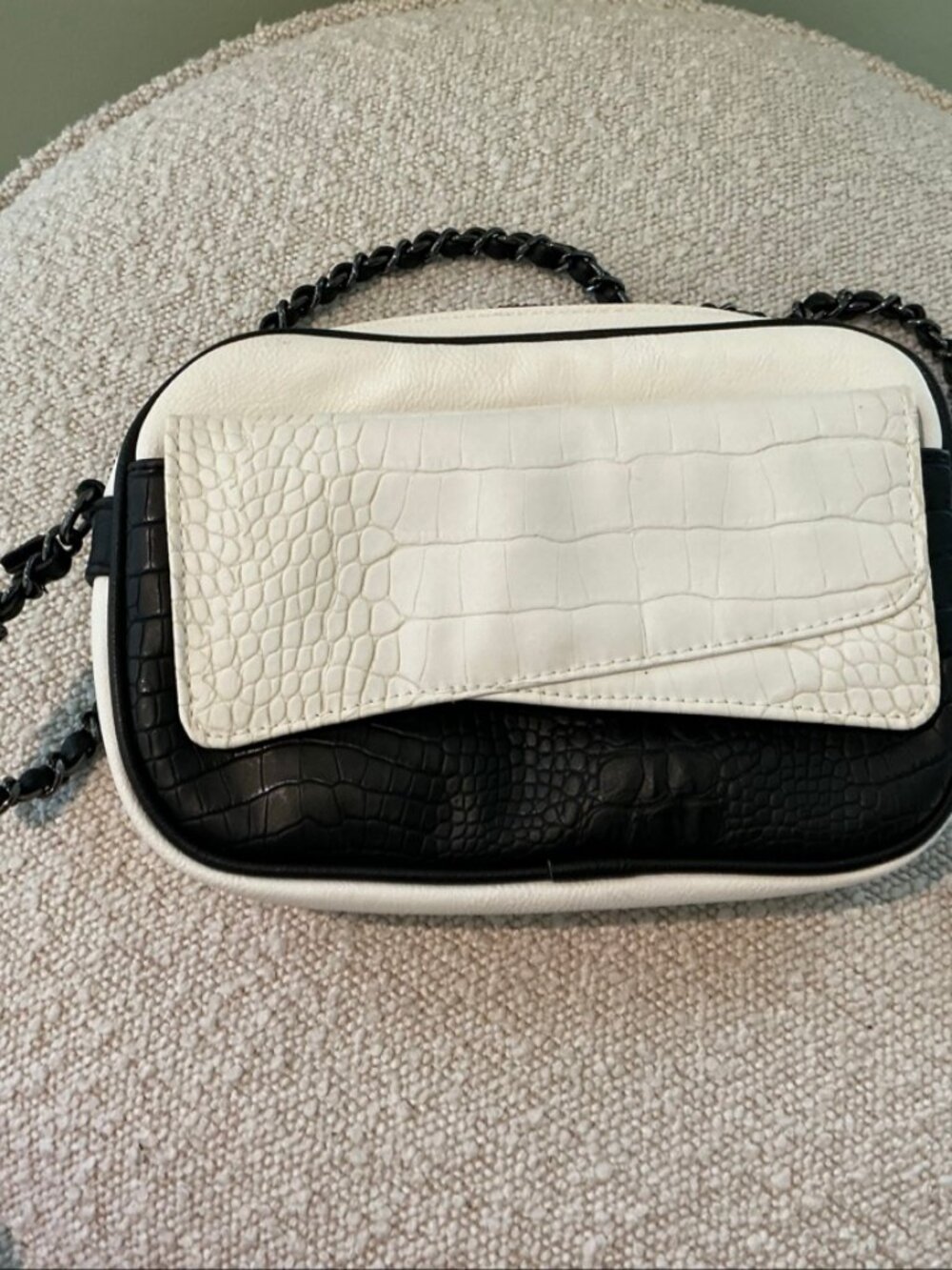 ASOS Black White Colorblock Crossbody Camera Bag Croc Embossed